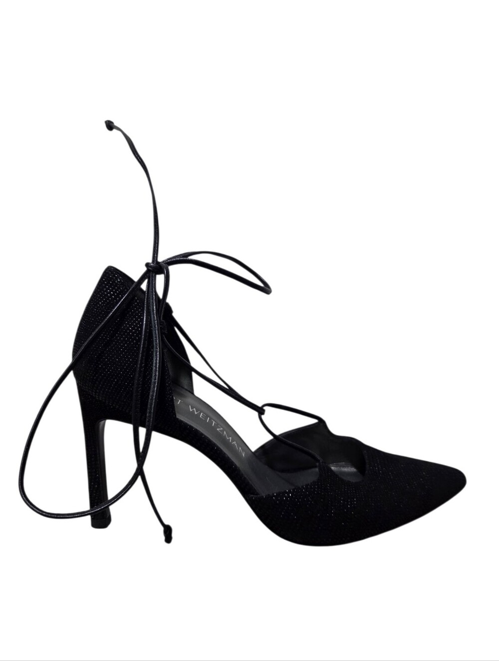 Stuart Weitzman Pryrite Black Pointed-Toe Lace-Up Stiletto Heels | Size 5 - Picture 5 of 13